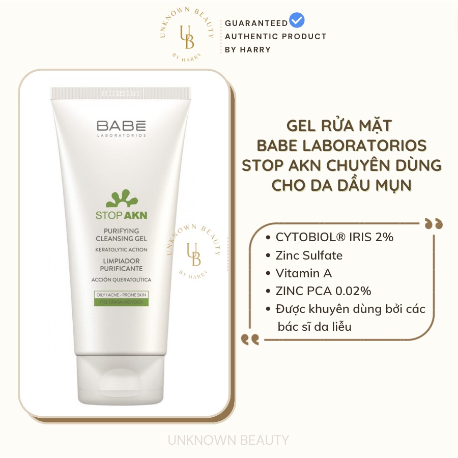 Sữa rửa mặt babe stop akn purifying cleansing gel 200ml | unknown beauty