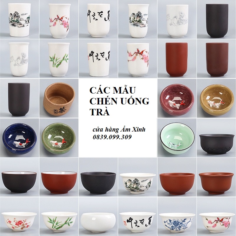 Các mẫu chén uống trà bằng Gốm, sứ có và không tráng men