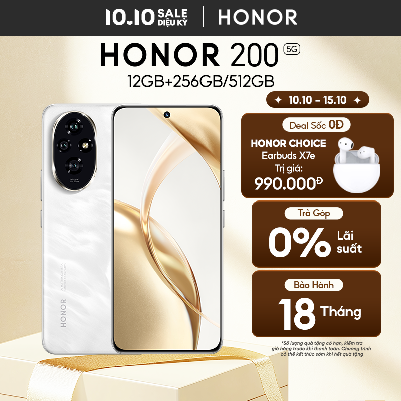 Điện thoại cao cấp Honor 200 5G 12GB + 256/512GB | Bộ 3 AI Camera 50MP | Pin 5200mAh sạc nhanh 100W | Chip Snapdragon 7 Gen 3 | Bảo hành 18 Tháng Hàng Chính Hãng