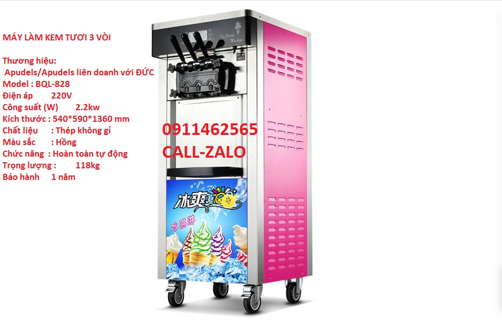 Trả góp 0%Máy làm kem tươi thương mại 3 vòi-Máy làm kem tươi 3 vòi -lốc lạnh cao cấp-Thương hiệu: Apudels/Apudels liên doanh với ĐỨC Model : BQL-828 bảo hành 1 năm