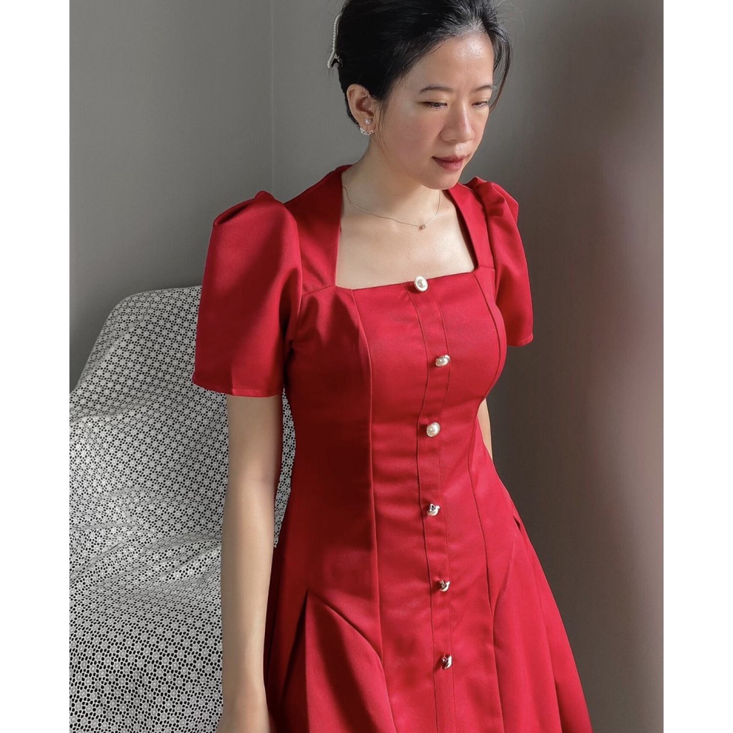 Đầm xếp ly cup ngực dáng xòe