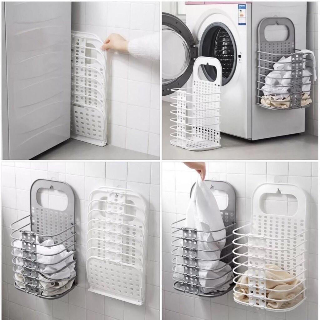 Giỏ đựng đồ treo tường gấp gọn thông minh tặng kèm miếng dán