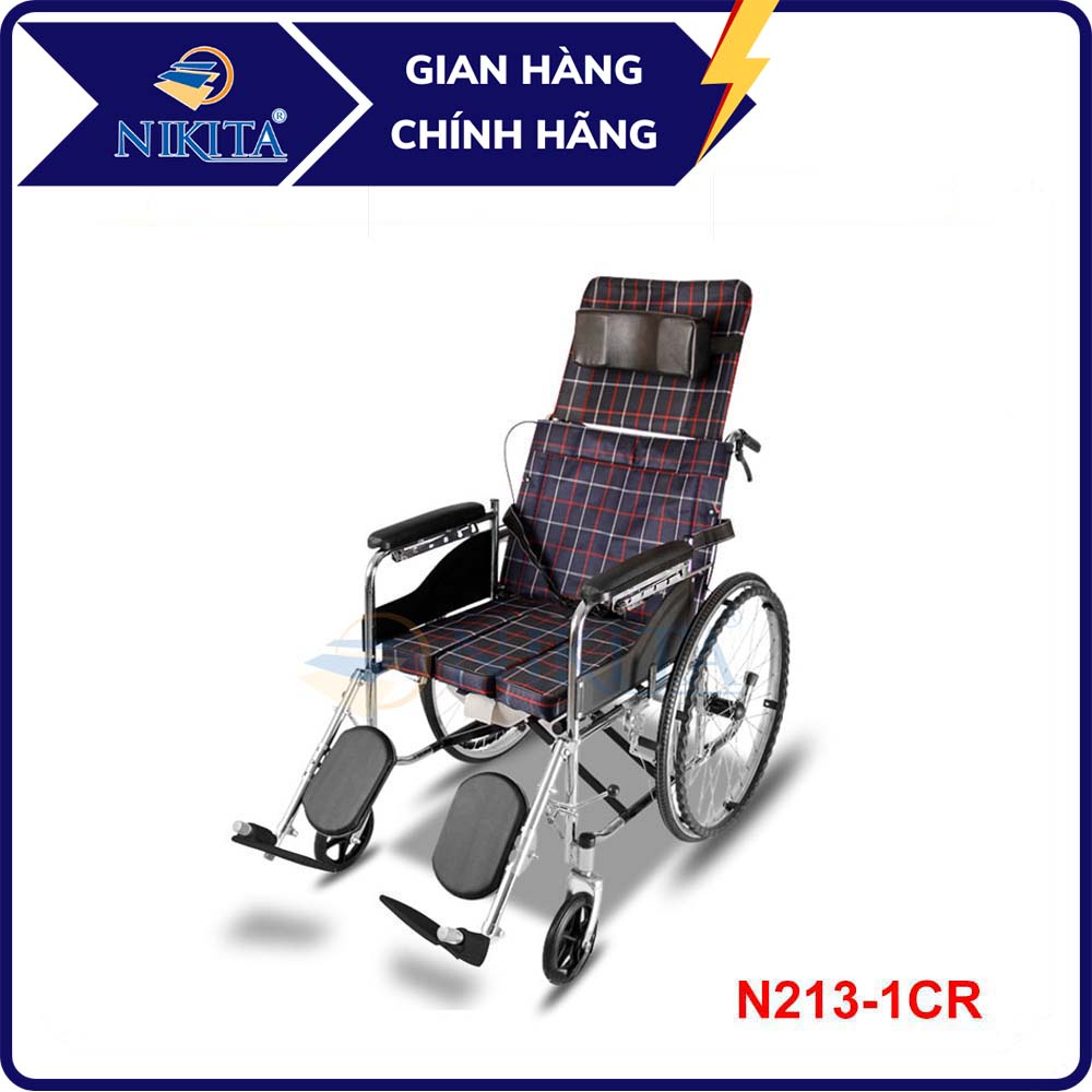 Xe lăn tay ngã lưng 6 nấc, có đệm và bô vệ sinh - nikita n213-1