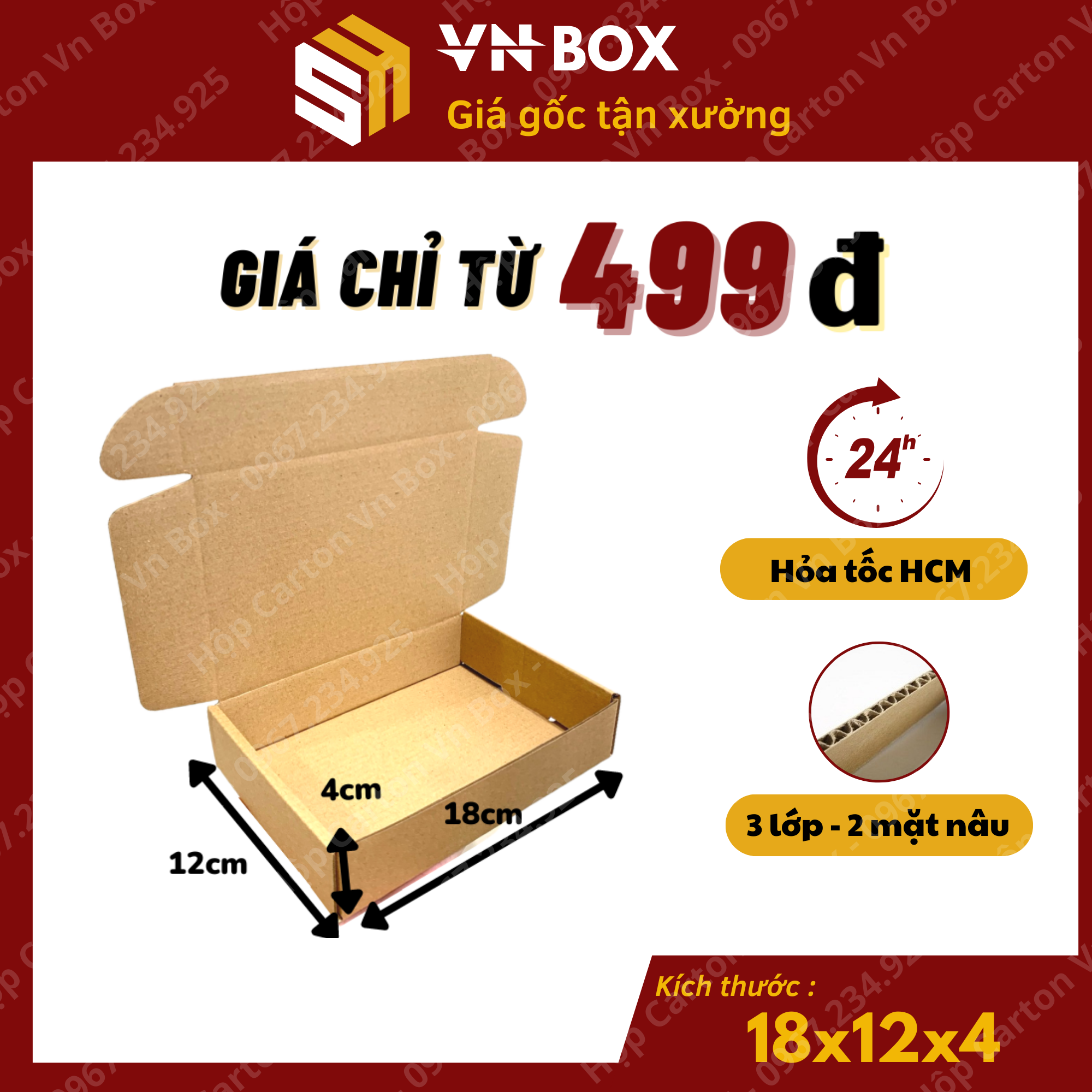 18x12x4 Hộp nắp gài pizza, hộp giấy nắp cài gói hàng phụ kiện, nước hoa chiết quà tặng handmade giá rẻ - VN BOX HCM