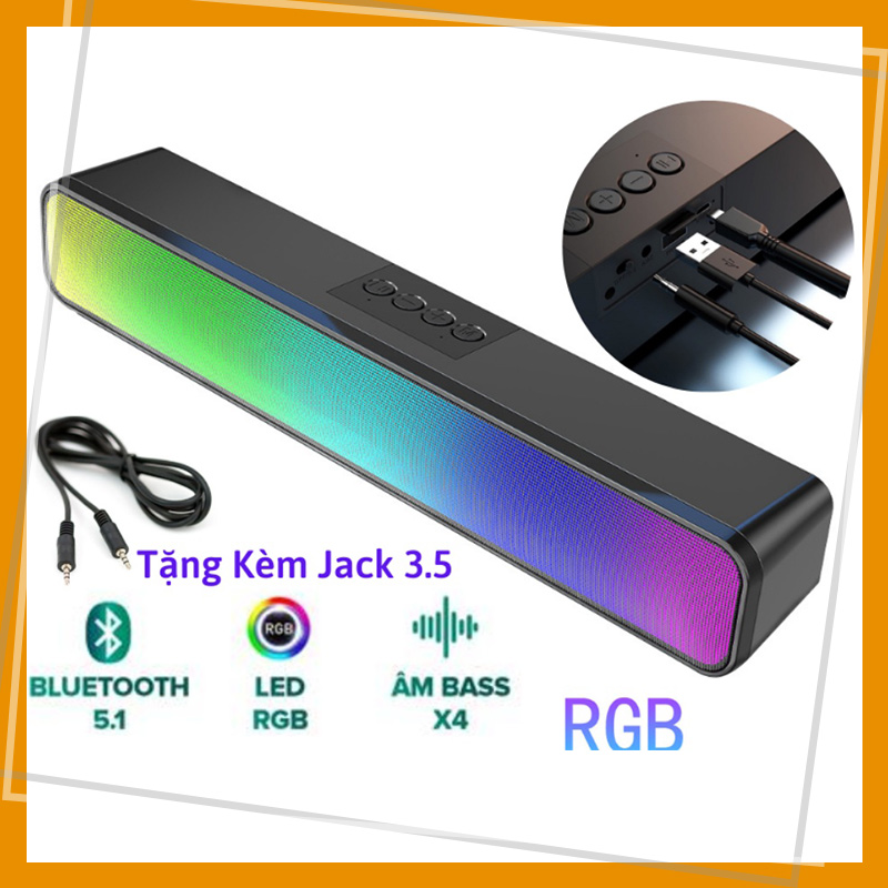 Loa bluetooth không dây Soundbar LED RGB Pro âm thanh vòm 3D sống động sắc nétĐặc Biệt Dùng Cho Máy Tính Vi Tính Có Đèn LED.4 loa 1200mah.Bảo hành 6 tháng