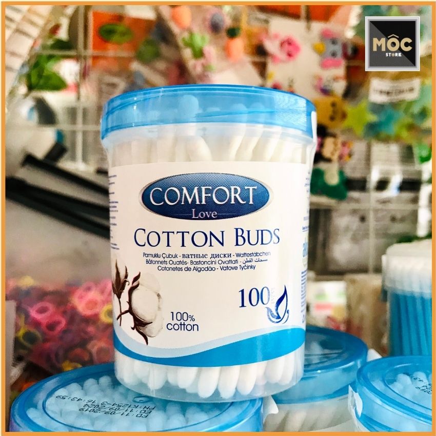 Bông ngoáy tai Comfort chính hãng, hàng nhập khẩu, cotton buds 100 sticks, date 2024, tăm bông mềm mại cao cấp chất liệu an toàn kháng khuẩn ngoáy tai người lớn trẻ em thấm nước cao, Mocstore chất lượng cao giá rẻ
