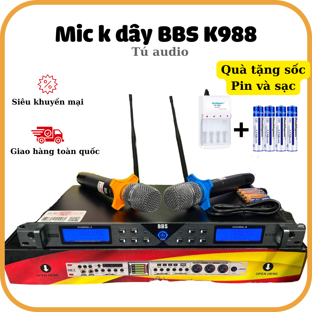 Mic bbs k988 bản cao cấp - micro không dây k 988 tự ngắt .
