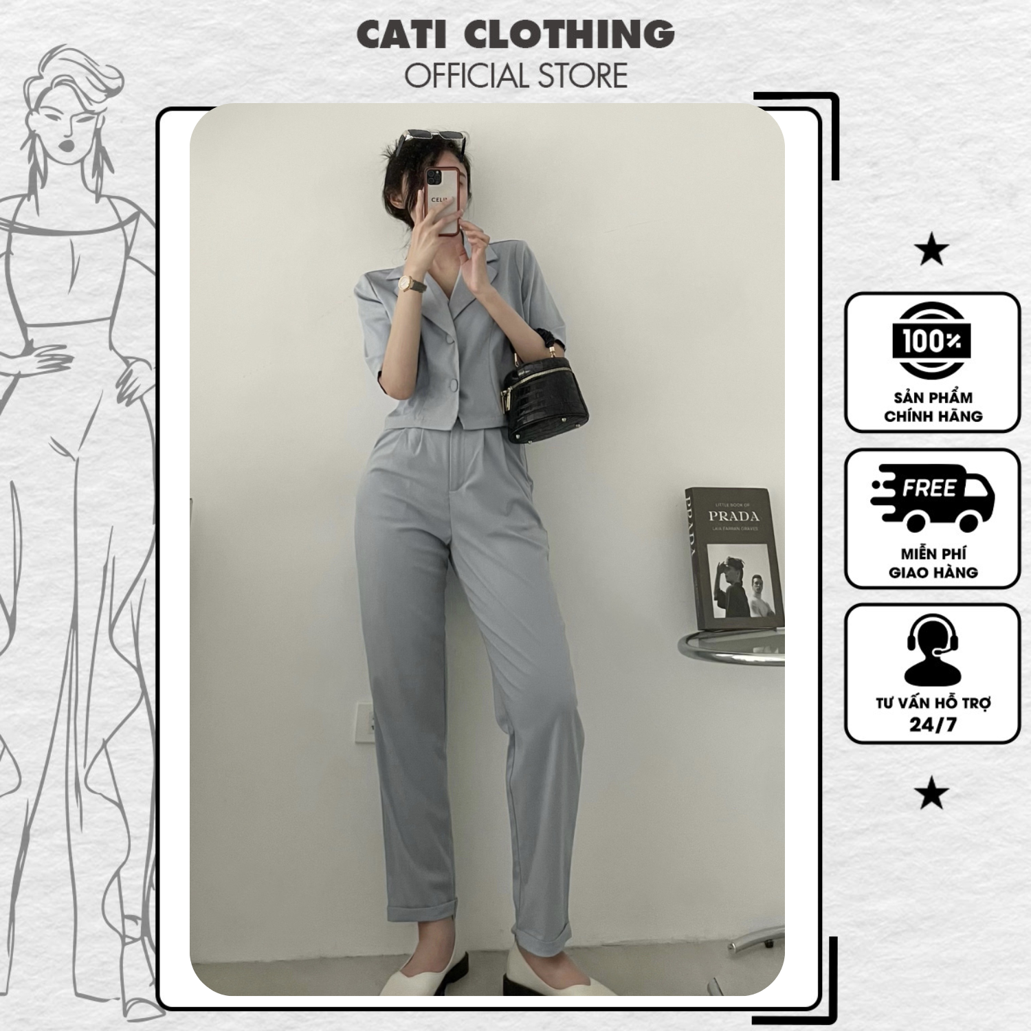 CATI Set Áo Crotop Và Quần Baggy A1639