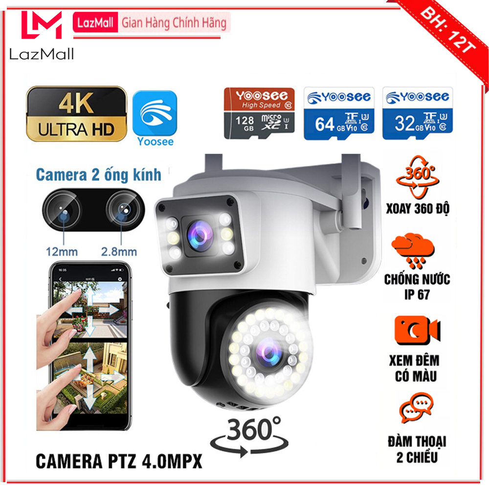  Trọn Bộ Camera Yoosee 2 Mắt PTZ Ngoài Trời Giám Sát 2 Mắt Độc Lập 5.0MPX Xoay 360 Độ Quay Mọi Góc Cạnh Xung Quanh Ngôi Nhà Của Bạn Hỗ Trợ Thẻ SD Lên Đến 128G - SDGOLD Chính Hãng 