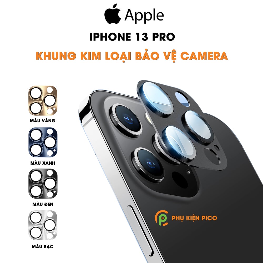 Dán camera Iphone 13 Pro - Khung nhôm bảo vệ camera Iphone 13 Pro kèm kính cường lực, chống trầy xước va đập
