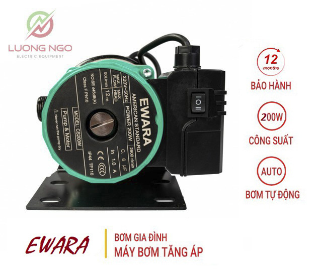 Bơm tăng áp EWARA 200w, Chạy tự động, Không ồn, Công nghệ Nhật Bản