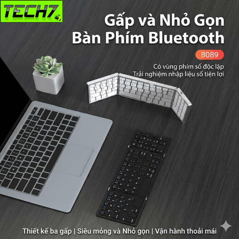 Bàn phím Gấp gọn mini không dây Bluetooth B89 - pin sạc TypeC cho PC Laptop điện thoại máy tính bảng