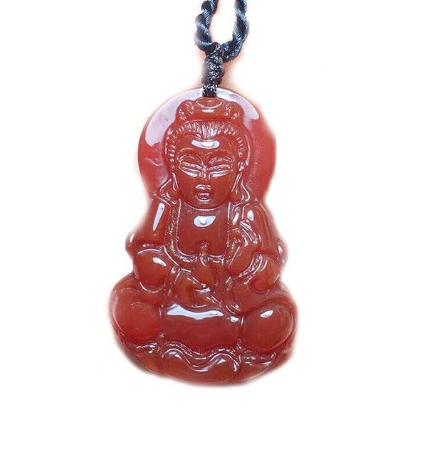 Mặt Dây Chuyền Phật Quan Âm Đá Agat Đỏ - Tặng Kèm Dây Đeo và Hộp Đựng Sang Trọng