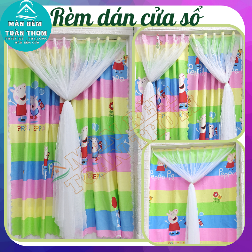 Rèm dán 2 lớp sắc màu cute trang trí cửa sổ dán tường keo dán không cần khung treo