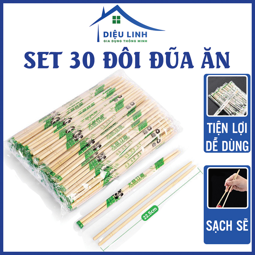 Đũa tre dùng 1 lần, đôi đũa gỗ tre, set 30 đôi đũa ăn gấu trúc dễ dàng mang theo tiện lợi Dieulinhshop
