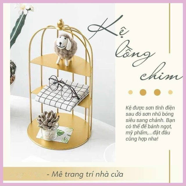 Kệ mỹ phẩm lồng chim, đựng đồ trang điểm, mỹ phẩm để bàn