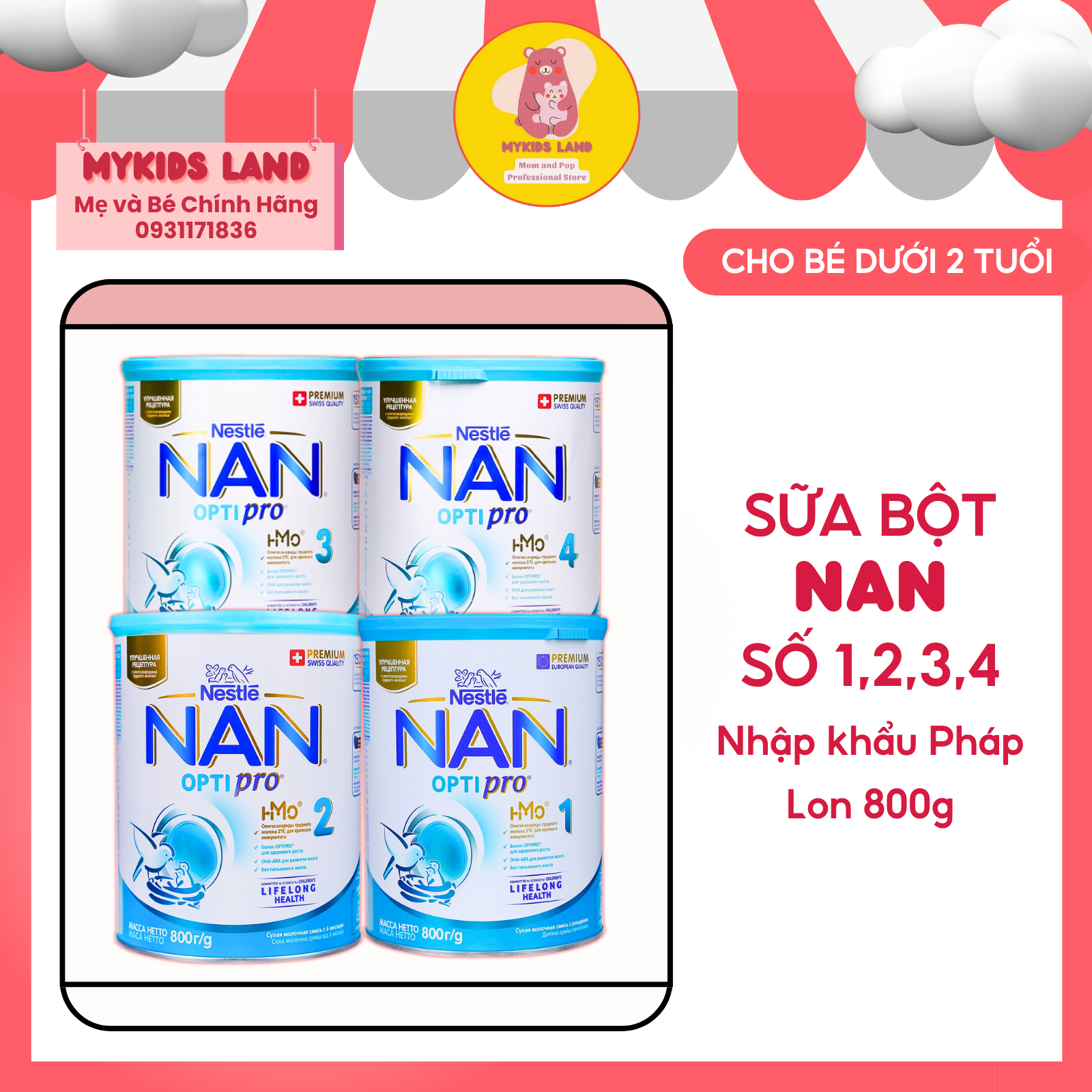 Sữa bột nan nga optipro đủ số 1, 2, 3, 4 lon 800g