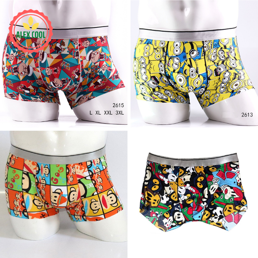 [Hoàn Tiền 15%] Combo 4 quần sịp đùi quần lót nam thun lạnh Doremon hình trơn hàng hiệu SIÊU NHẸ, cao cấp xin sexy, hình trơn, doremon đẹp hình độc, alex cool