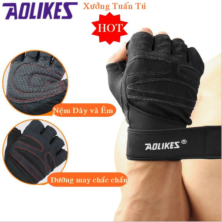 Găng Tay Tập Gym Tập Tạ Thể Thao Chuyên Nghiệp Có Đai Quấn Chịu Lực  Aolikes A109