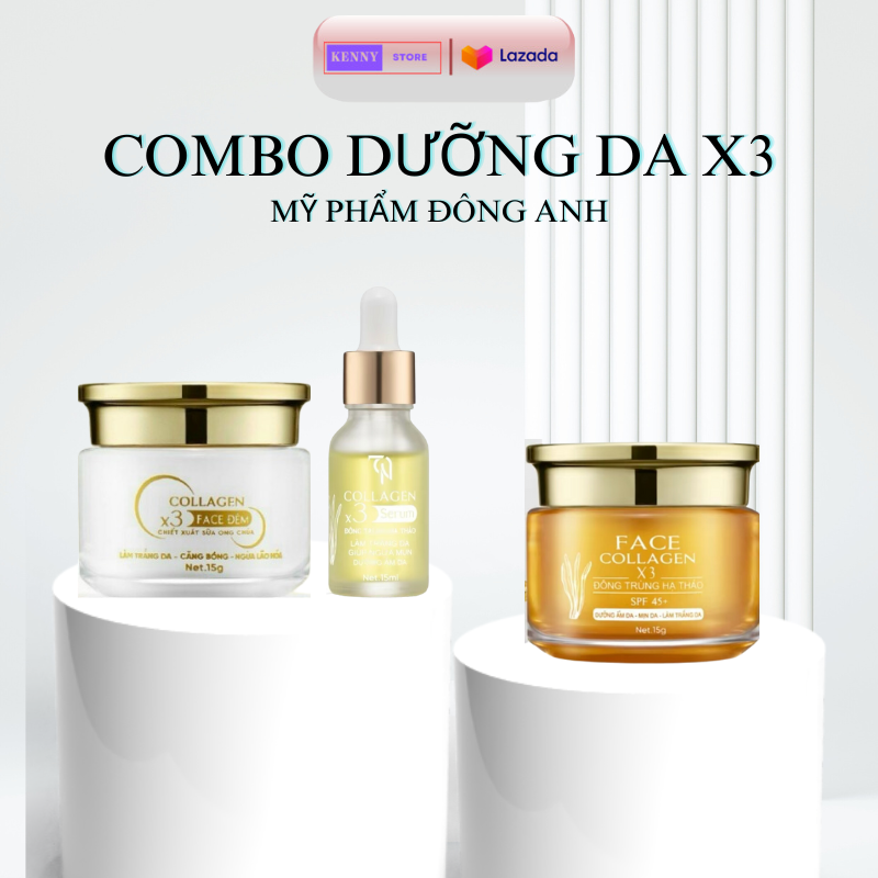 Combo kem face ngày đêm collagenx3 + serum nám collagen x3 - mỹ phẩm đông anh