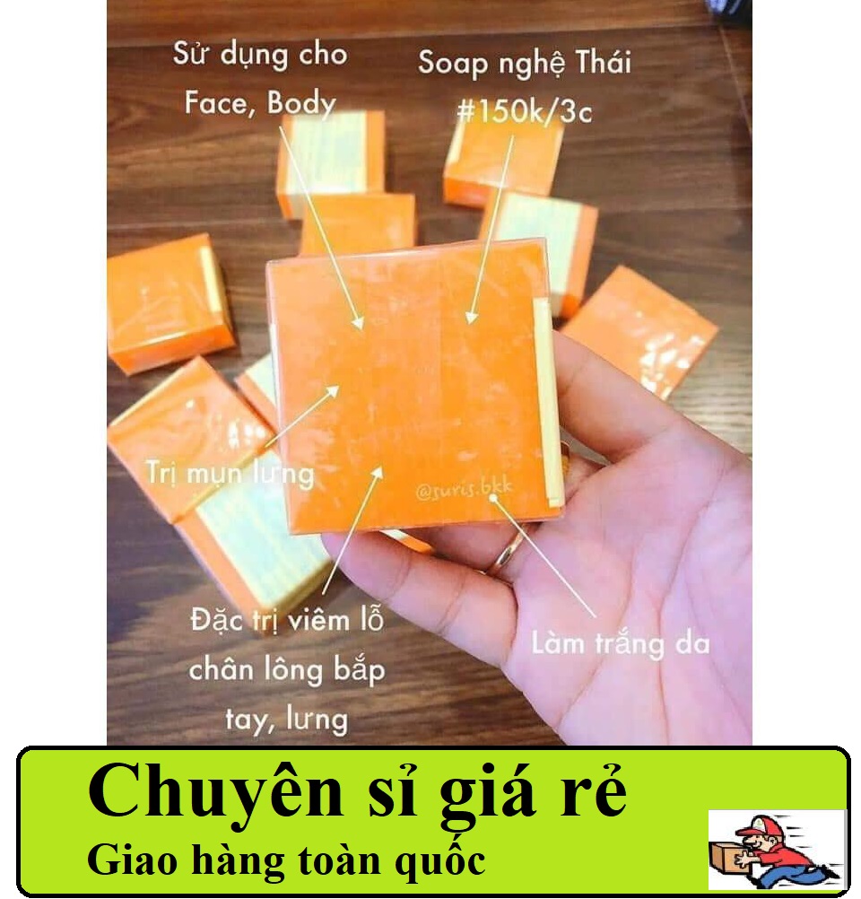 [ COMBO 12 CỤC ] Xà phòng chiết xuất từ cam nghệ Thái Lan, Xà phòng nghệ cam trắng da giảm mụn thâm Thái Lan