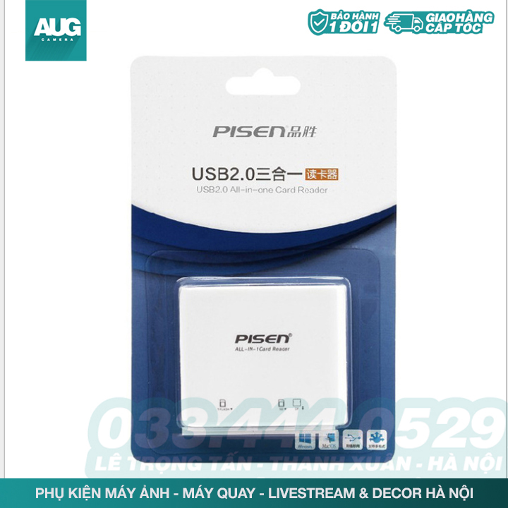 Đầu đọc thẻ nhớ pisen - hỗ trợ thẻ sd / cf / micro sd - tốc độ 2.0 - aug camera hà nội