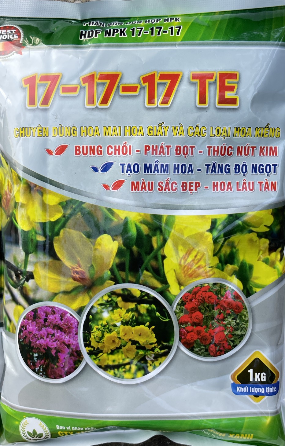 Phân bón gốc 17-17-17 TE Bình Điền cho Hoa Mai Vàng cây cảnh và rau màu