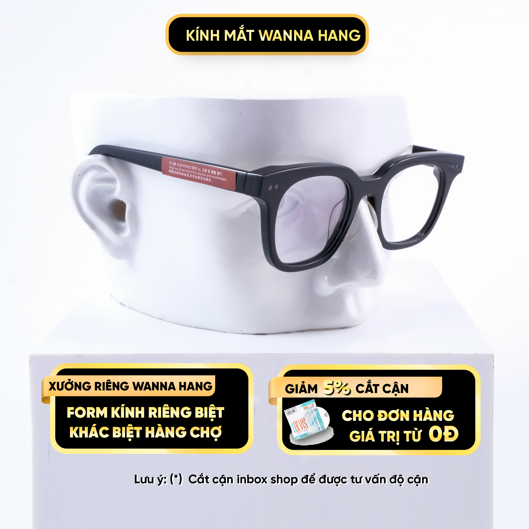 Gọng kính cận thời trang nam nữ Hàn Quốc chữ V update mới nhất 2022 Fullbox đầy đủ phụ kiện Wanna Hang WHGM18