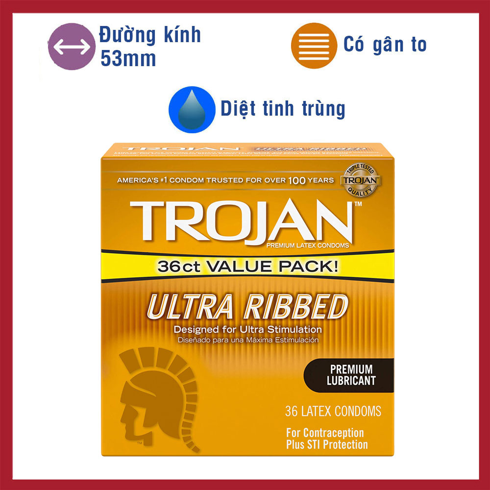 [HCM]Bao Cao Su Gân Trojan Ultra Ribbed Hộp 36 Cái