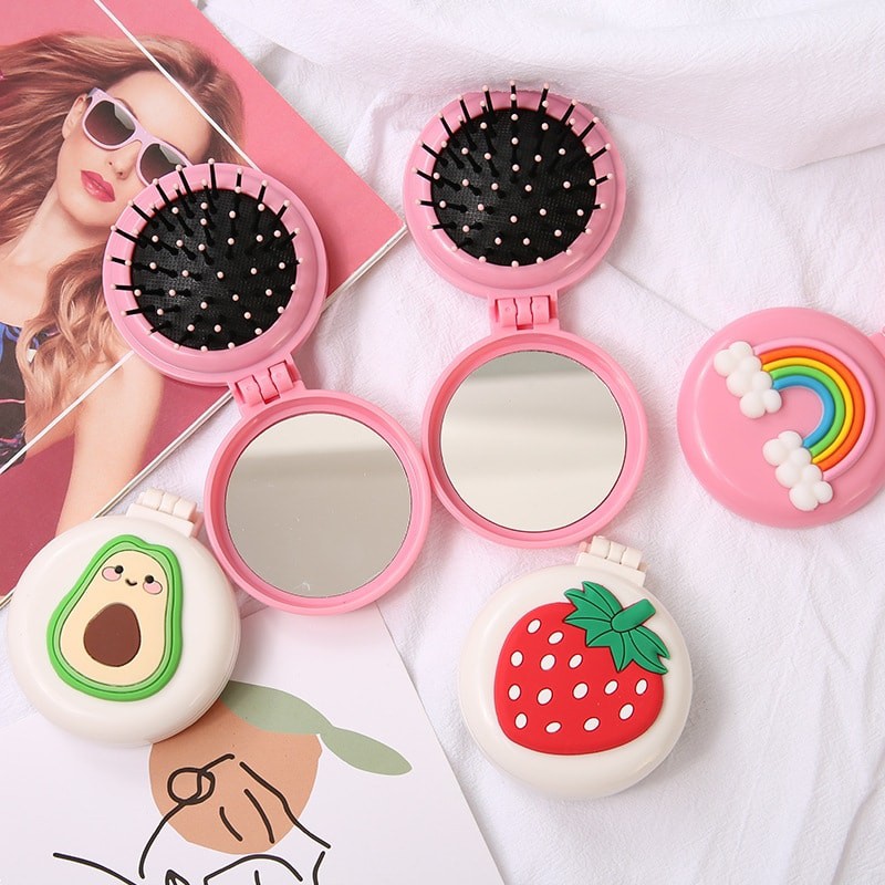 Gương kèm lược chải tóc 2 IN 1 mini cute