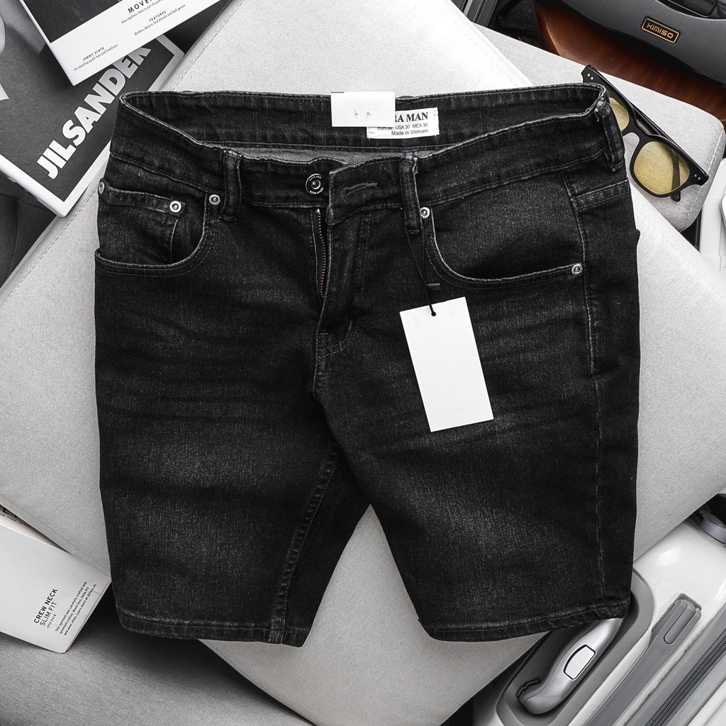 Big size 130kg Quần Short Denim Nam bigsize Đen Xám in logo phong cách hàng chuẩn xịn