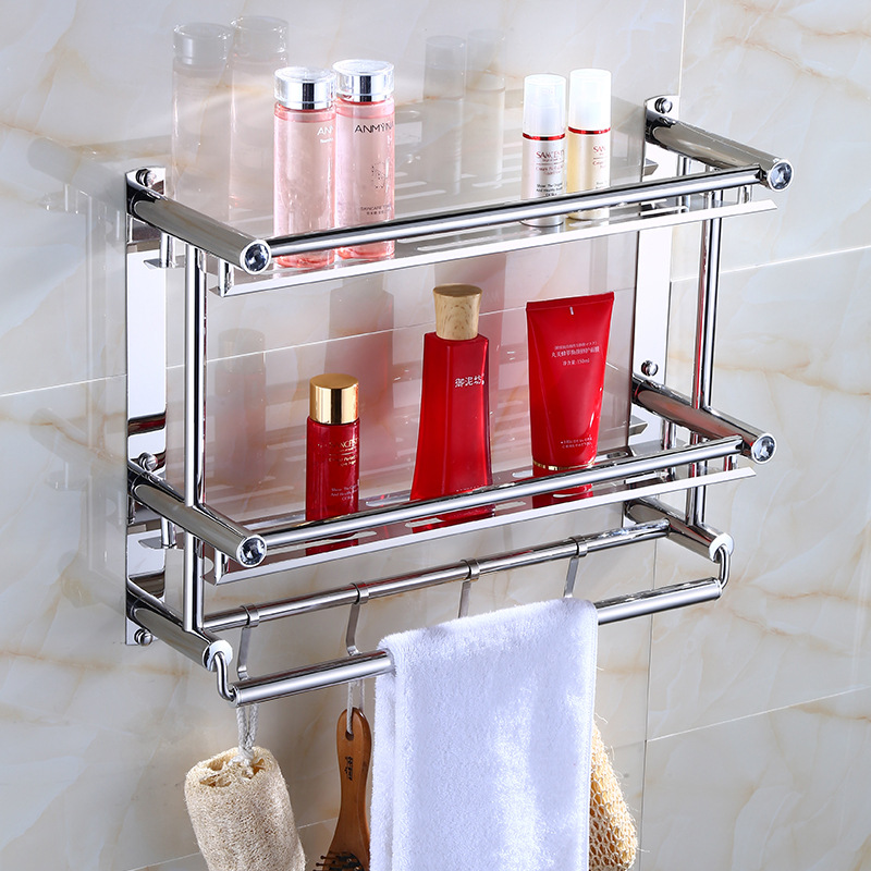 Kệ Treo Khăn Nhà Tắm Inox 304 Xịn Nhiều Tầng, Kệ Để Đồ Nhà Tắm Có Móc Treo Thông Minh Lắp Đặt Dính Tường Không Cần Khoan Vít