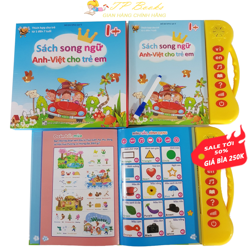 ( Mẫu Mới ) Sách Nói Điện Tử Song Ngữ Anh Việt cho Trẻ Em - Học Tiếng Anh - Toán - Tiếng Việt - Sách Thông Minh - Đồ Chơi Phát Triển Trí Thông Minh