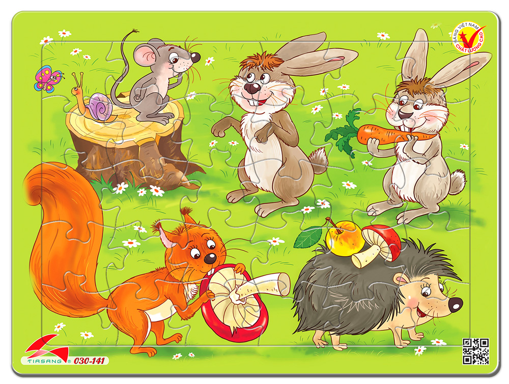 Tranh xếp hình Tia Sáng 30 mảnh - Chuột , thỏ, sóc và nhím - MSP: 030-141