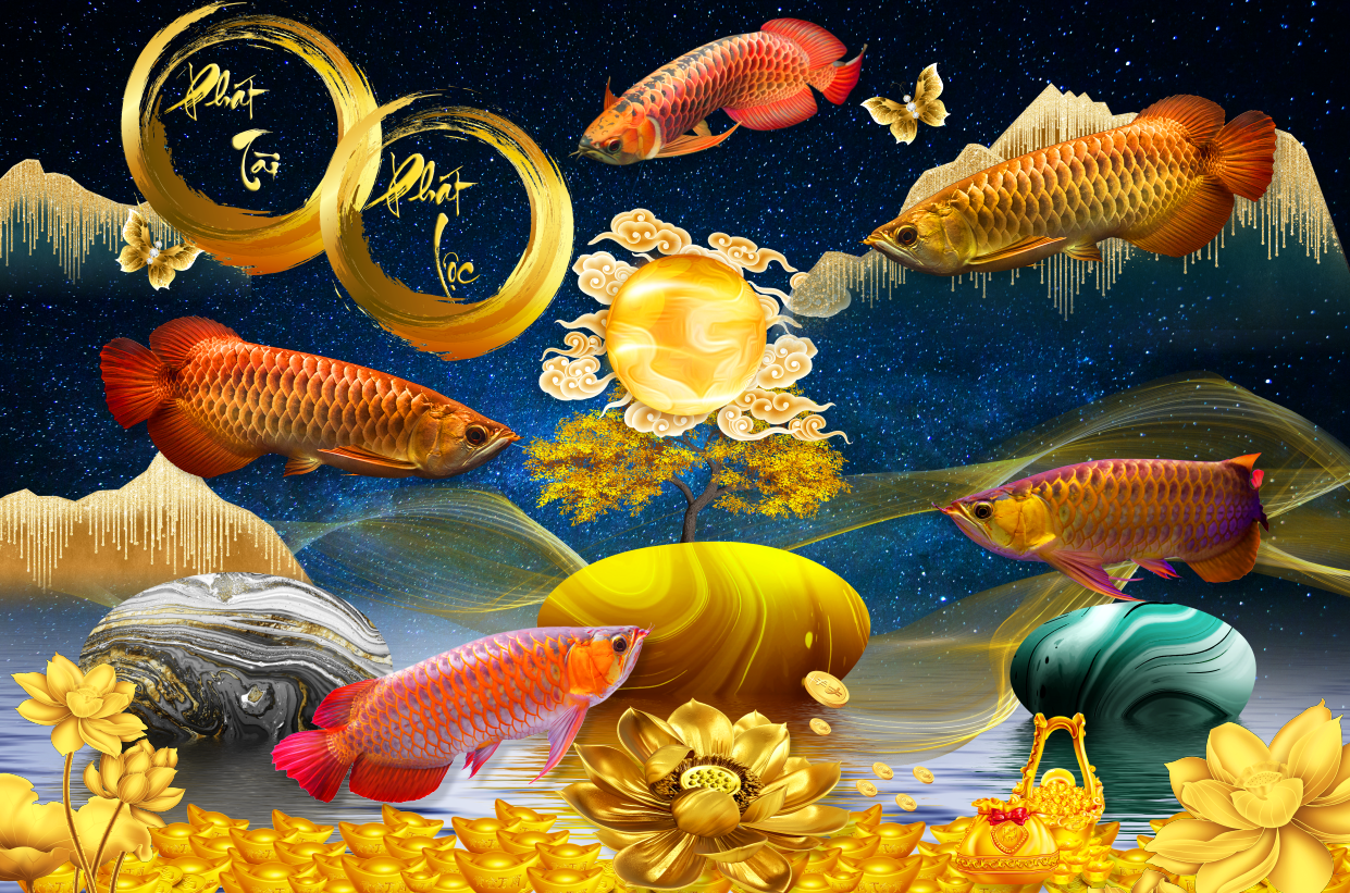 Tranh dán tường 3d tài lộc phòng khách