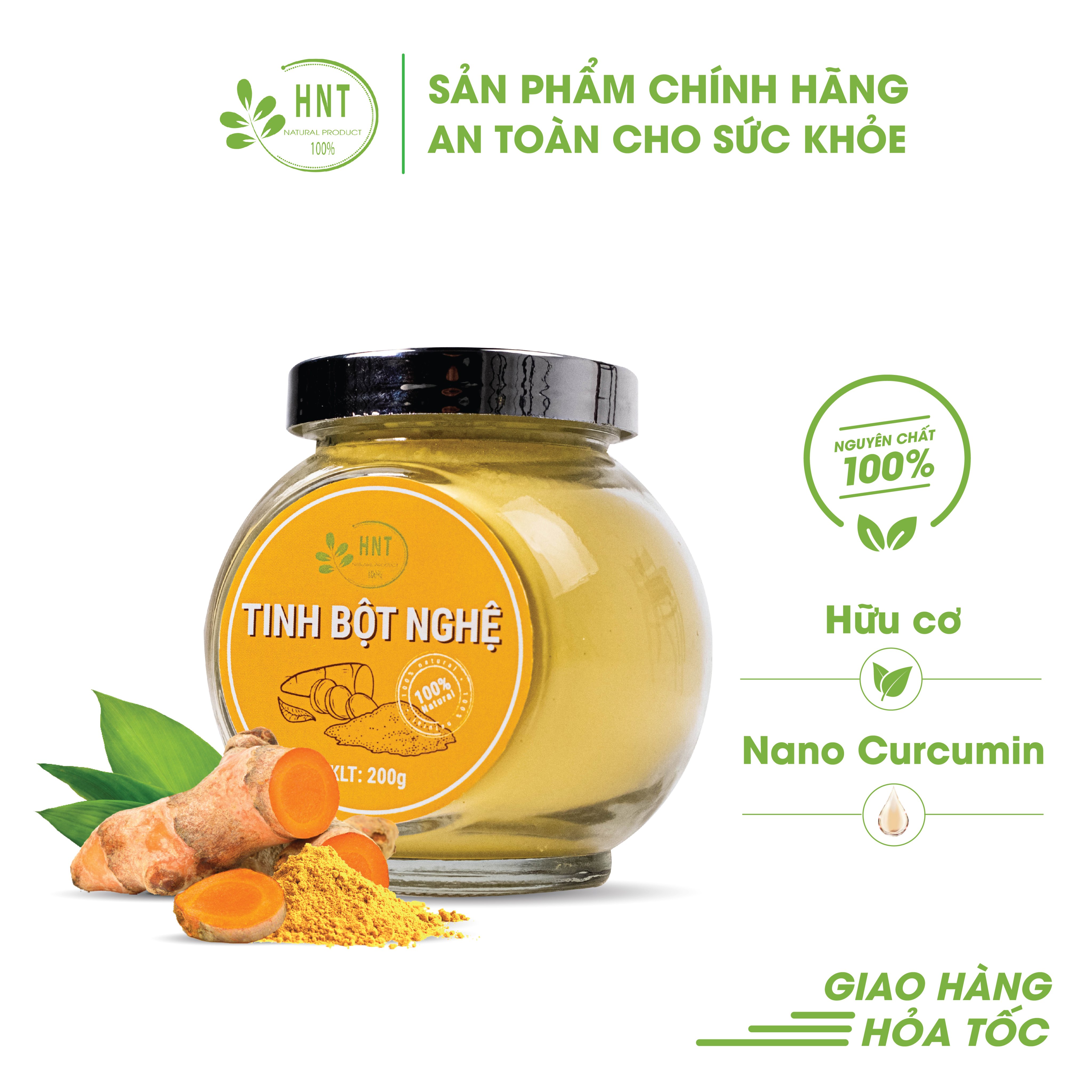 Tinh bột nghệ nano curcumin sản phẩm hữu cơ uông hoặc đắp mặt, đau dạ dày, phụ nữ sau sinh - Nông sản sạch HNT TBN200