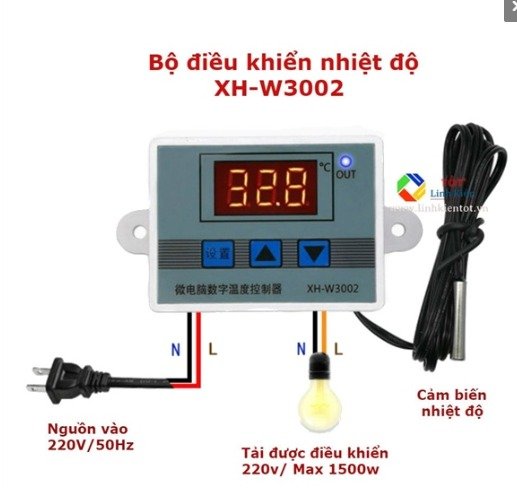 Bộ điều khiển nhiệt độ XH W3002 AC220 điều khiển nhiệt phòng sưới, máy ấp trứng