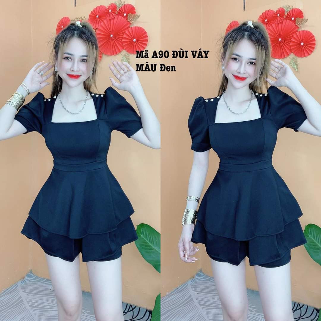 Sét bộ đùi váy - vai áo phối nút xinh xắn