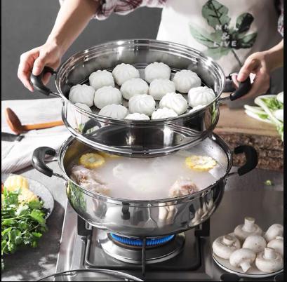 (CỰC RẺ)  XỬNG HẤP, CÁCH NẤU NỒI LẨU HẢI SẢN, TÌM MUA BỘ NỒI HẤP 2 TẦNG 28CM - VUNG KÍNH TIỆN DỤNG, CHẤT LIỆU INOX 304 CAO CẤP