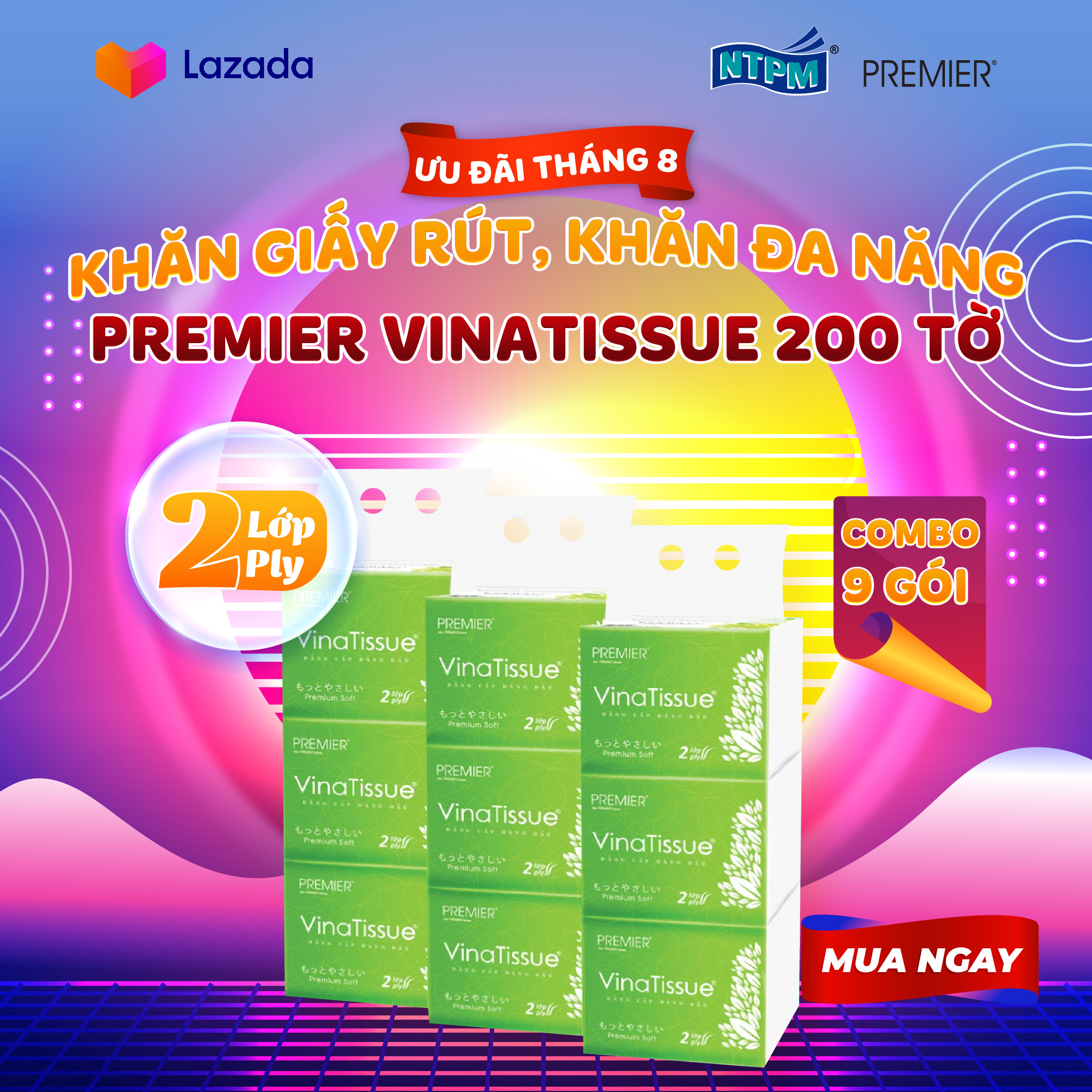 Khăn giấy rút, khăn đa năng Premier VinaTissue 2 lớp 100% bột giấy nguyên sinh, không chất tẩy gói 200 tờ