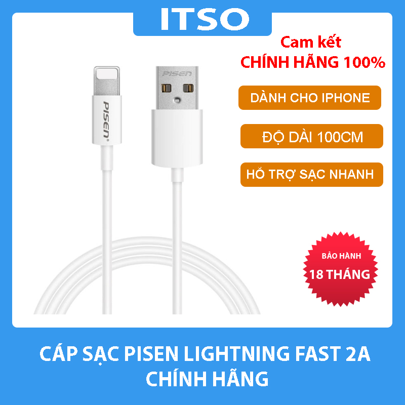 Cáp sạc pisen lightning 100cm cho iphone – hàng chính hãng bh 18 tháng