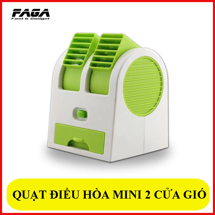 Quạt đá điều hòa mini 2 cửa gió chạy điện 5V hoặc 3 pin AA