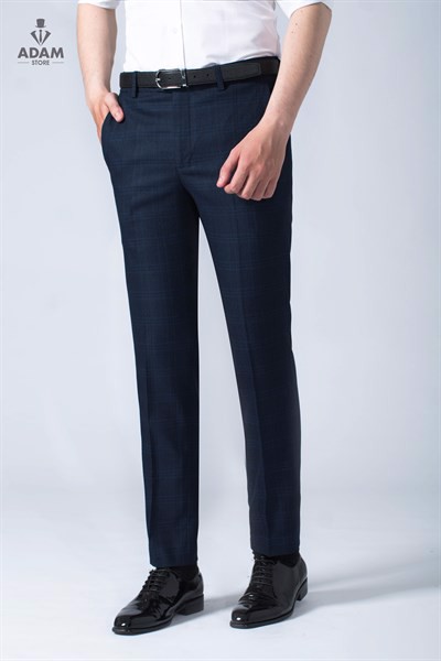 Quần âu kẻ xanh đen adam store qlh30
