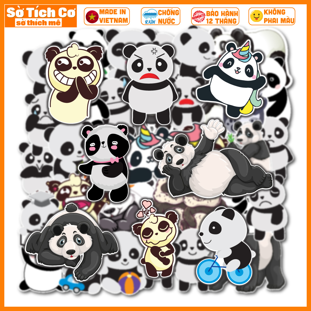 Bộ 50 Sticker Gấu Panda dán điện thoại laptop nón bảo hiểm guitar vali MSP: A19