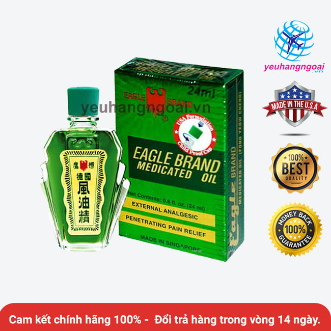 Dầu gió xanh 2 nắp hiệu con ó của mỹ - eagle brand medicated oil 24ml.
