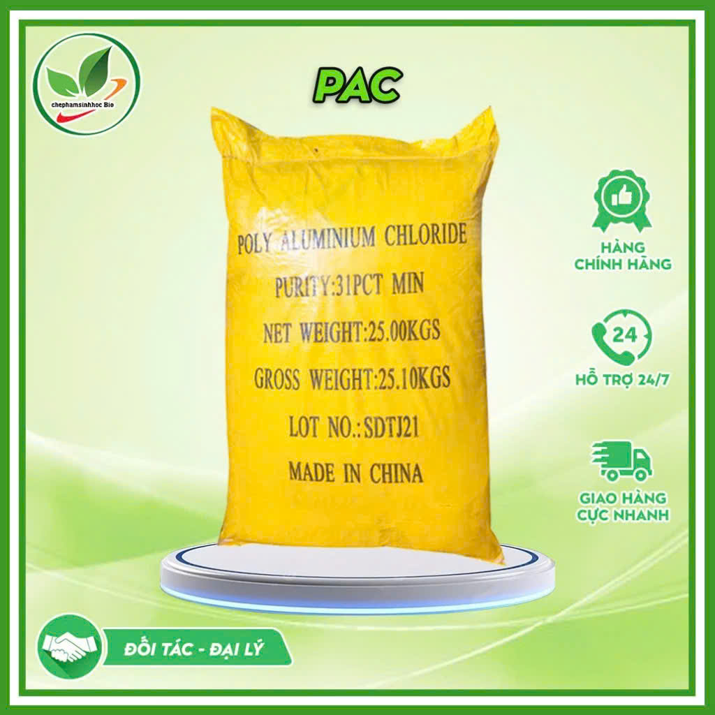 Hóa chất PAC. Xử lý nước thải, trợ lắng. Bao 25kg