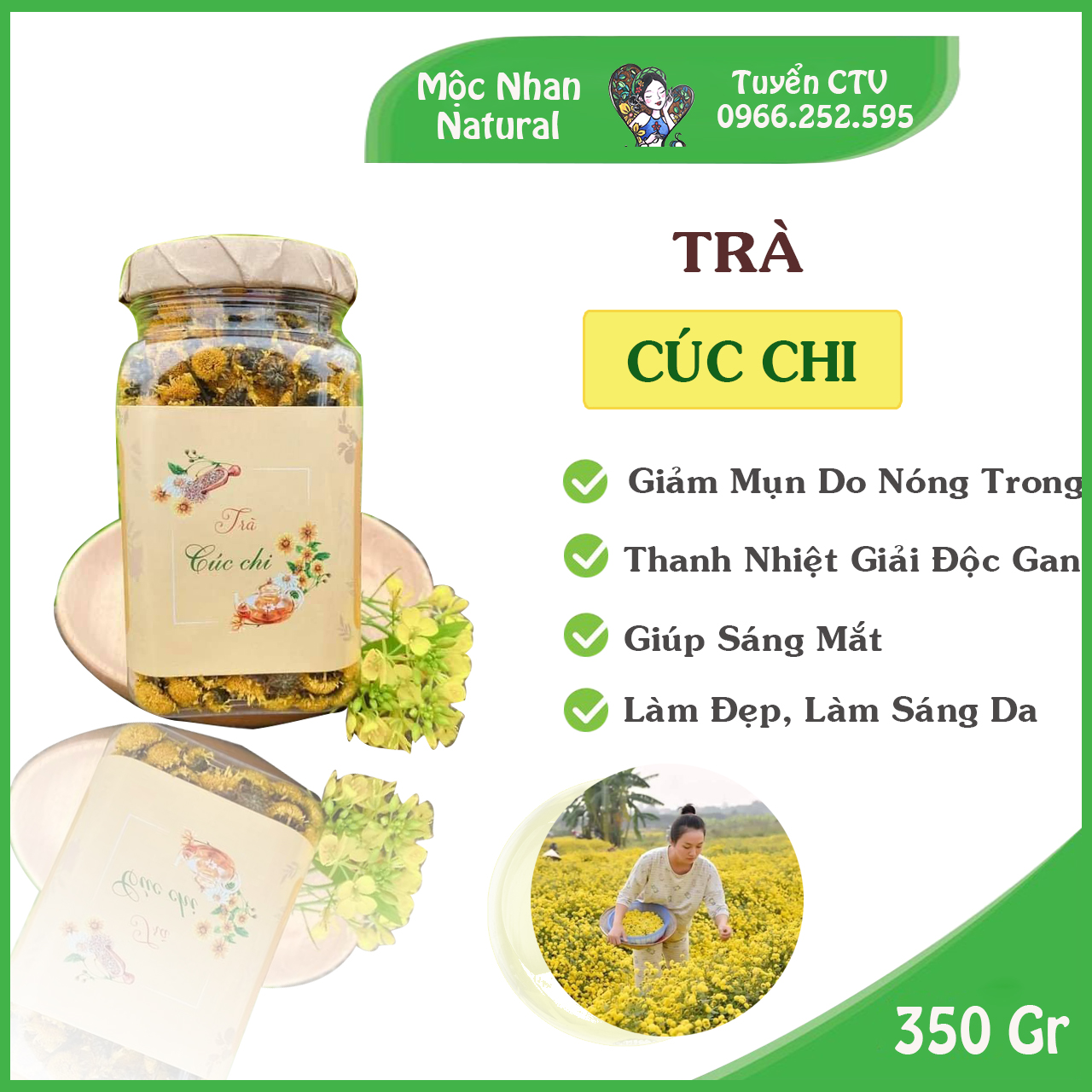 Trà hoa cúc chi Mộc Nhan Natural, thanh nhiệt, giải độc gan, giảm mụn nóng trong người