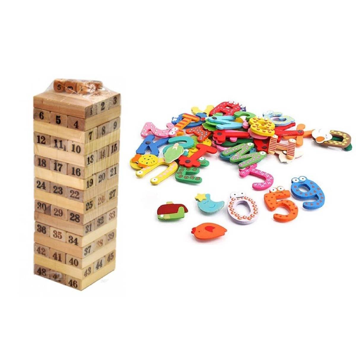 Bộ đồ chơi rút gỗ+ 26 chữ cái nam châm cho bé vui học