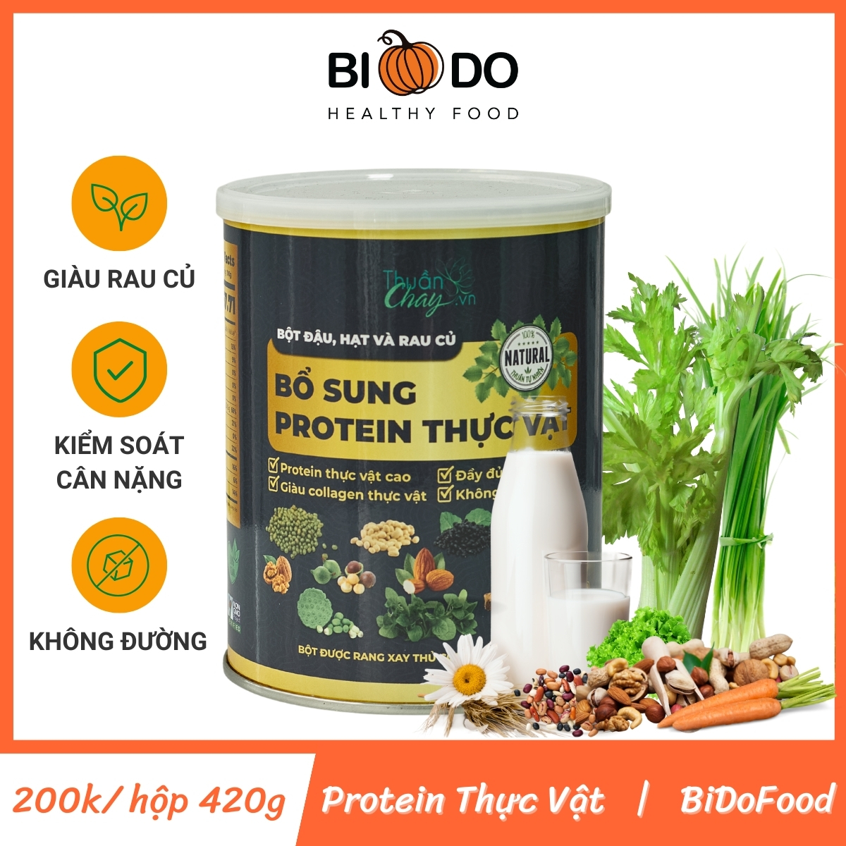 Sữa bột ngũ cốc thuần chay 420g - bí đỏ food - bổ sung protein thực vật