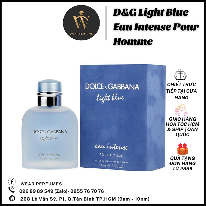 Nước hoa nam Light Blue Eau Intense Pour Homme EDP - Tươi mát, Lôi cuốn, Nam tính - Fullsize và Chiết